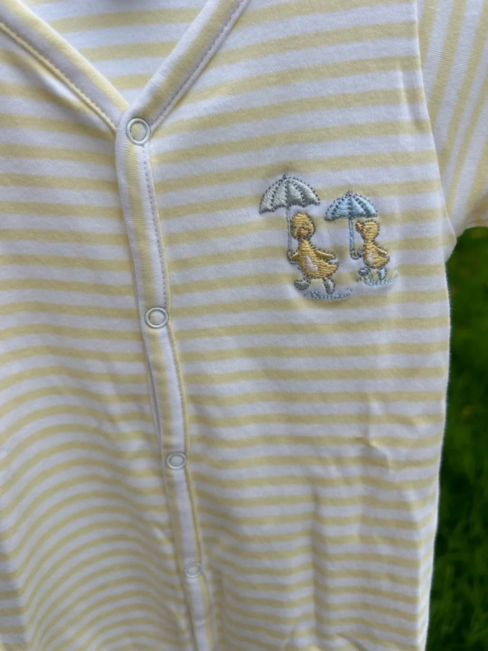 Kissy Kissy Yellow & White Striped Footie with Duck Embroidery
